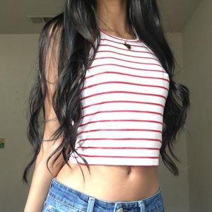Red and white stripe crop-tank top